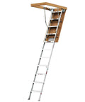 Beefy Heavy Duty Aluminum Attic Ladder 25 By 54 Inch With 375 Pound Capacity Pull Down Access For Ceilings Ranging From 7 Ft 8 In To 10 Ft 3 In Easy Install Durable Construction For Safe Home Storage installed in attic opening