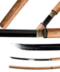 Handmade Japanese Samurai Sword with T10 steel blade, 27 inch, full tang, heat tempered with Hamon, wood handle and scabbard