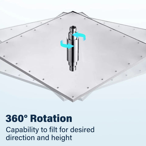 High Pressure Universal Rain Shower Head With LED Chrome Square Design 16 Inch Rainfall Waterfall Showerhead with 360° rotation