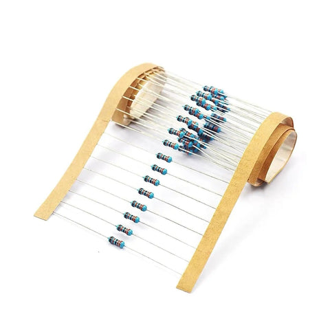 Rolled resistors from Massive 130 Values Half Watt Metal Film Resistor Kit With One Percent Tolerance 1300 Pieces In An Organized Case