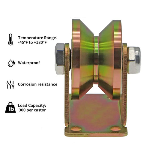 8 Pack V Groove Gate Caster Wheels 2 Inch Sliding Gate Wheel Beefy Built For Rolling Gates And Sawmills 5000 Lb Total Load Capacity Zinc Galvanized 45 Steel Bracket Smooth Rolling side view