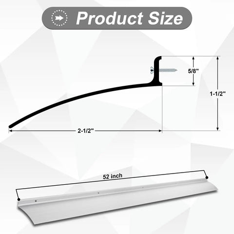 Premium Top Tier 52 Inch Door Drip Guard Aluminum Rain Deflector Weather Proof Door Panel Protector For Cars And Homes No Sweat Corrosion Shield Double Value Pack with measurements.