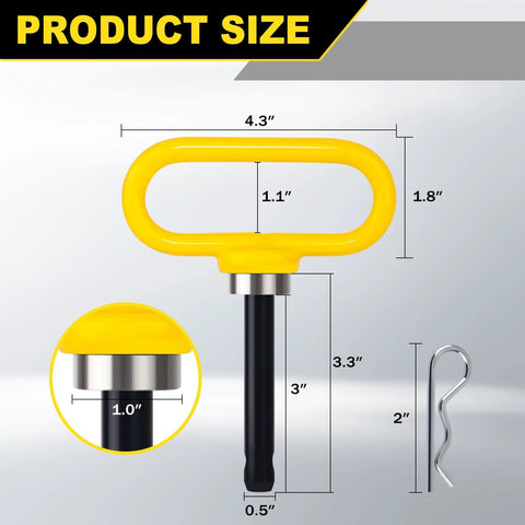 Magnetic Hitch Pin For Mowers And Trailers, Beefy Built 1500 Pounds Neodymium Magnet, One Half Inch Shaft, Yellow Gate Pin