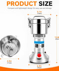 Heavy Duty Electric Grain Mill Grinder 2000W High Speed Stainless Steel Powder Machine Pulverizer dimensions 5.1in x 4.3in x 13.8in