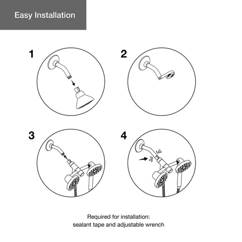 Installation guide for Awaken 2-In-1 Shower System with Handheld, three spray modes, and durable chrome finish.
