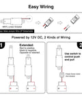 Wiring guide for Compact 50mm 120N Mini Electric Linear Actuator 12V with 2-inch stroke showing 12V power setup and switch connections.