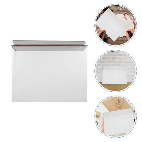 Rigid Self Seal Mailers 100 Pack Cardboard Envelopes Keep Documents Flat Quick Self Seal Bags shown with different uses