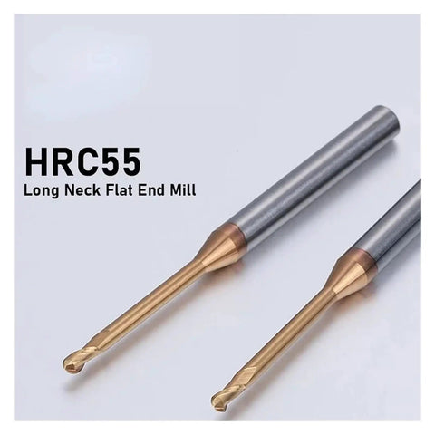 Premium HRC55 Carbide Ball End Mill 2 Flute With Extra Long Nose For CNC Finishing And Woodworking close-up view.