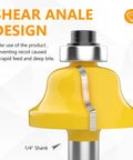 Close-up of yellow bit from 24 Piece Router Bit Set With 1 Quarter Inch Shank Tungsten Carbide Tips For Beginners And Pros