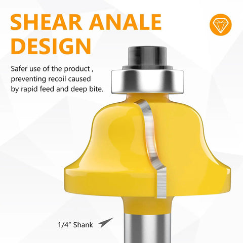 Close-up of yellow bit from 24 Piece Router Bit Set With 1 Quarter Inch Shank Tungsten Carbide Tips For Beginners And Pros