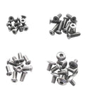 No Nonsense T6 T8 Driver Compatible Hardware, Heavy Duty Stainless Steel Pocket Knife Handle Screws arranged in groups.