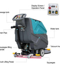 Side view of Powerful Walk Behind Floor Scrubber Polisher Dryer That Dries Floors Fast, 22 Inch Cleaning Width and 31.5 Inch Suction, 18.5 Gallon Tank