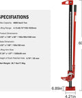 Beefy 60 Inch Farm Jack With 6000 Lb Capacity Ratcheting Off Road Lift specifications and dimensions shown.