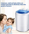 Compact Mini Washing Machine 36kg Personal Clothes Washer Portable Laundry Lifesaver Super Handy For Dorms Apartments And Rvs Easy Peasy Operation No Sweat Compact Design In Black with a mom and child.