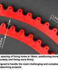 Dead Nuts Reliable 78 Inch Flexible Curve Template For Woodworking showing red poly strip with 16mm hole spacing for secure mounting
