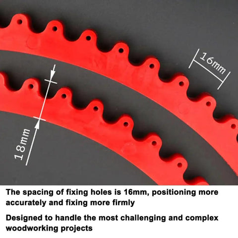 Dead Nuts Reliable 78 Inch Flexible Curve Template For Woodworking showing red poly strip with 16mm hole spacing for secure mounting