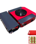 Heavy Duty Electric Machinery Skate That Lets You Glide Heavy Equipment With Ease, featuring red steel chassis and auxiliary wheels.