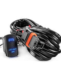 Plug N Play 300W LED Light Bar Wiring Harness Kit with rocker switch, pulse power connector, and inline fuse, coiled on white background