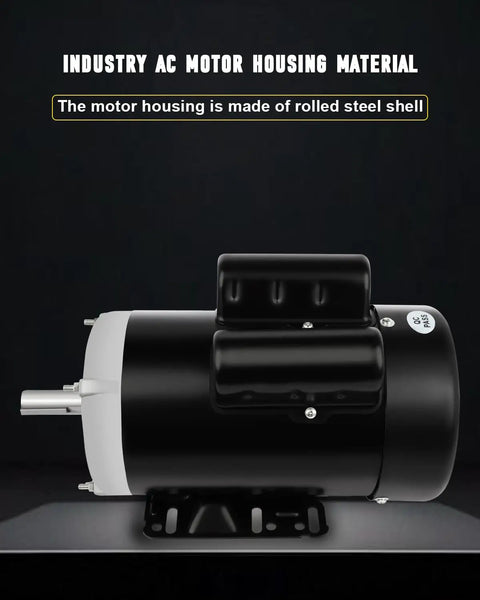 Side view of Beefed Up 3HP TEFC Electric Motor 230V 3450 RPM Farm Duty Single Phase 145T with steel housing and shaft