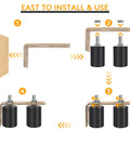 Diagram showing installation steps for Universal Adjustable Heavy Duty Sliding Gate Rollers Kit with L Shaped Brackets.