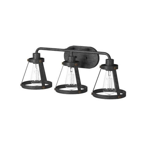 Wicker Park 3-Light Vanity Light Fixture in Weathered Pewter with Old Satin Brass Accents, 24.25" Wide, 8.5" High