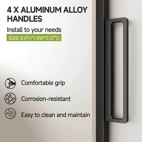 4x aluminum alloy handles for Concealed Sleek Sliding Glass Barn Door Kit With Soft Close Hardware