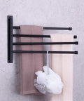4 Arm Swivel Towel Bar Matte Black Stainless Steel SUS 304 Wall Mount Towel Rack Holder with towels and sponge