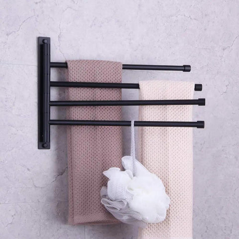 4 Arm Swivel Towel Bar Matte Black Stainless Steel SUS 304 Wall Mount Towel Rack Holder with towels and sponge