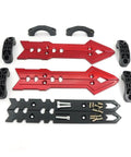Front Shock Absorber Arm Guard Plate For Electric Scooter, Aluminum Alloy Protective Shield, Wear Resistant And Corrosion Proof, Red Color, Easy Install, Street Ready Protection And Style displayed with installation parts.