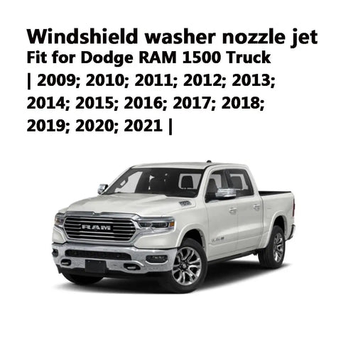 Two Pack Direct Replacement Windshield Washer Nozzles For 2009 To 2024 Dodge RAM 1500 5500 Trucks Easy Install displayed on truck