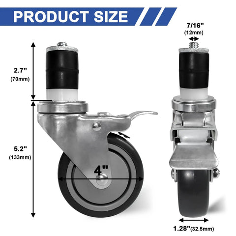 No Sweat Heavy Duty 4 Inch Expanding Caster Wheels With Dual Brake Set Of 4 Built Different Furniture Movers dimensions and details.