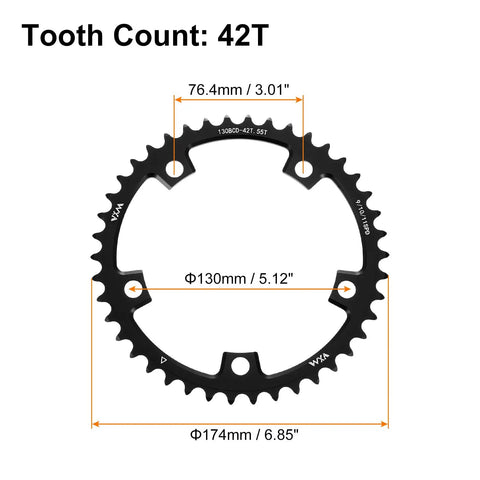 42T 130 BCD Aluminum Narrow Wide Chainring for Road Bikes CNC Machined 174mm Outer Diameter 76.4mm Bolt Circle