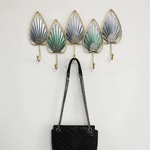 Heavy Duty Wall Mounted Coat Hooks For Door Entry Solid Iron Frame Modern Home Decor with stylish leaf design in gold.