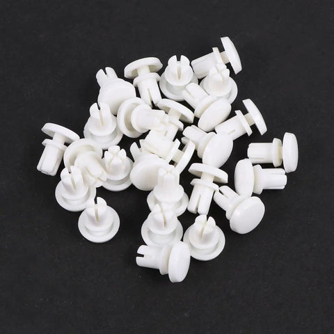 100 Piece Tough As Nails R Type Plastic Rivet Nut Kit With Nylon Buckle Clips For Car Panels And Pcb Boards Snaps Right In For Auto Trim And Diy Fixes No Sweat Installation Guaranteed All Day - Close-up view of white nylon rivet nuts.