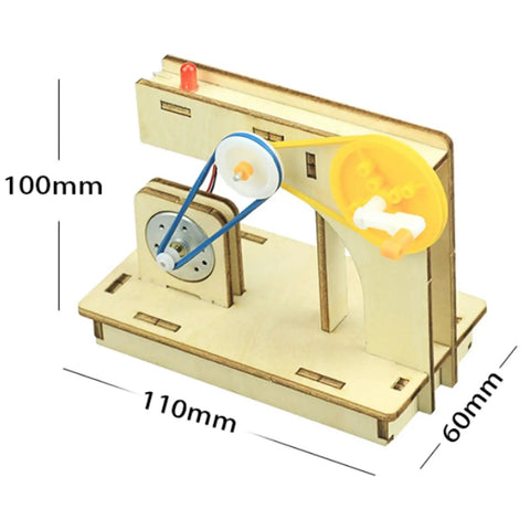 Hands-On Hand Crank Generator Kit For DIY Science Project With Light Bulb, Kid-Friendly Educational Physics And Electromagnetism STEM Kit For Students, Two Piece Set In Random Colors, 110x60x100mm wooden model
