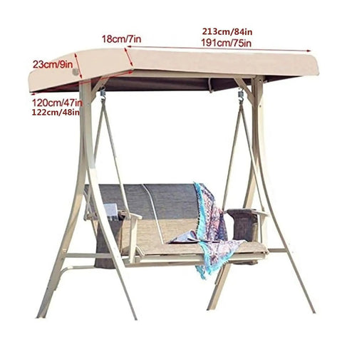 Heavy Duty Swing Chair Canopy Replacement Top Cover For 2/3 Seater Garden Swing Patio Seat Waterproof Windproof Rip Proof 210D Oxford Cloth Beige 84x48x9 Inches Easy To Install And Store Durable Tear Resistant Outdoor Patio Accessory
