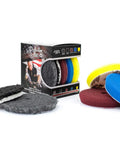 Buff and Shine Reflection Artist 6 Inch Buffing Kit with Five Uro Line Pads displayed with package near pads.