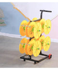 Portable Wire Spool Rack Dispenser For Heavy Duty Electrical Industrial And Retail Use Keeps Multiple Spools Organized And Accessible Reduces Clutter On Your Workbench Durable Steel Frame 49 By 74 By 90 Cm with yellow spools