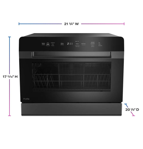 Compact Countertop Dishwasher With Smart Wifi Connectivity Six Wash Cycles Energy Star dimensions 21 3/4" W x 17 5/16" H x 20 1/8" D.