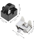 2X 15 Ohm Refrigerator Start Relay 2 Pin PTC For Mini Fridges And Compact Freezers, black and white components with dimensions shown