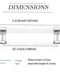Dimensions of 5 Inch Center To Center Polished Chrome Cabinet Pulls with Clear Acrylic Inserts shown with total length 161mm, height 38mm.