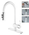 LIWEIKE Utility Sink Faucet White Laundry Sink Faucet with Pull Down Sprayer, featuring a sleek design and dual-function spray.