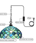 Sea Blue Pearl Tiffany Style Pendant Light Plug In Swag Lamp With 12 Inch Glass Shade Adjustable 32 Inch Chain And 15 Foot Cord Easy Switch Near Plug