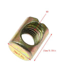 Pack Of Twelve M8 X 15mm Galvanized Barrel Nuts With Pozidriv Top Drive, close-up view showing size and threaded design.