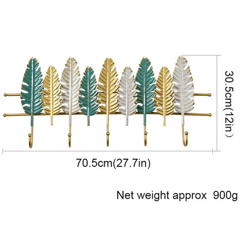Heavy Duty Wall Mounted Coat Rack For Entryway And Office Straight Up Sturdy Iron Build, 70.5cm, decorative leaf design.