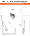 Installation dimensions for Soft Close Toy Box Hinges With Lid Stay And Gentle Hydraulic Dampening Upward Top Opening Flap Doors 105 Degree Open Safe Child Friendly Storage Box Chest Cabinet Lid Support Slow Close Prevents Slams.