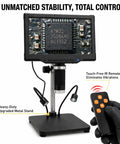 10.1 Inch LCD Soldering Microscope For PCB Repair And Inspection on metal stand with IR remote