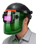 Auto Darkening Welding Helmet With Air System And True Color Viewing Shield For Industrial Metalworking Safety on person