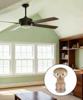 Living room with sloped ceiling fan adapter, part of the Sloped Ceiling Fan Adapter for 0 to 45 Degree Ceilings, Black Mounting Bracket Kit.