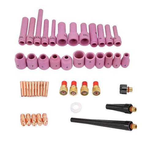 Gas Lens Kit 46Pcs Set For WP-9/20/25 TIG Torch with alumina nozzles, collet bodies, back caps, and welding consumables